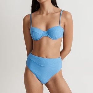 NWT Madewell Ribbed High Cut Bikini Bottom Oasis Blue
